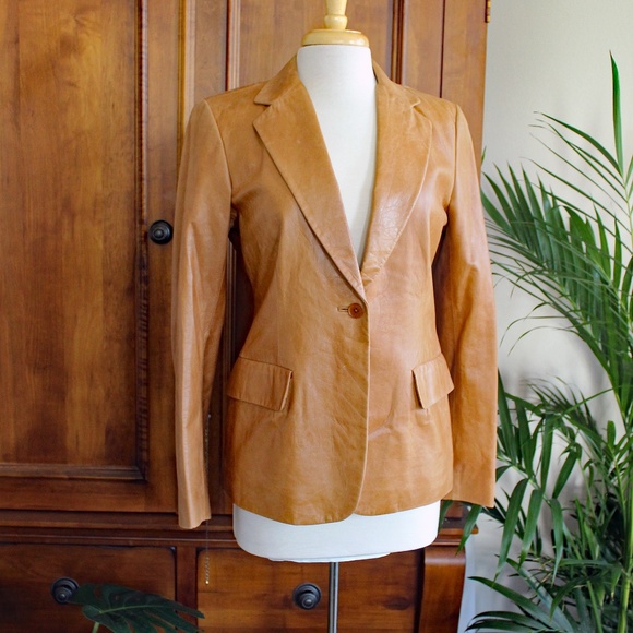 DKNY Jackets & Blazers - DKNY Distressed Camel Genuine Leather Blazer US size 8